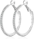 925 Sterling Silver Earrings Large Rhinestone Hoop Earrings Big Cubic Zirconia Hoop Earrings Thin Rhinestones Round Hoop Earrings for Women 20/30/40/50/60/70mm Sparkly Hoops With Crystals for Womens